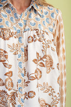 Load image into Gallery viewer, GiGio Mixed Print Button Down Top in Mocha Mix

