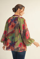 Jodifl Floral Chiffon Button Down Top in Burgundy