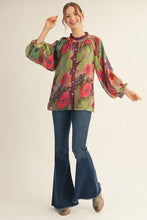 Load image into Gallery viewer, Jodifl Floral Chiffon Button Down Top in Burgundy
