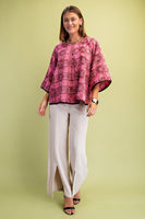 GiGio Frayed Textured Check Print Top in Burgundy