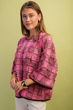 Load image into Gallery viewer, GiGio Frayed Textured Check Print Top in Burgundy
