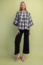 Load image into Gallery viewer, GiGio Frayed Textured Check Print Top in Charcoal
