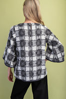 GiGio Frayed Textured Check Print Top in Charcoal