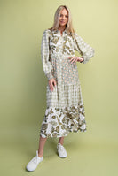 GiGio Mixed Print Maxi Dress in Olive Mix