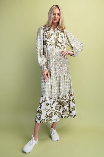GiGio Mixed Print Maxi Dress in Olive Mix
