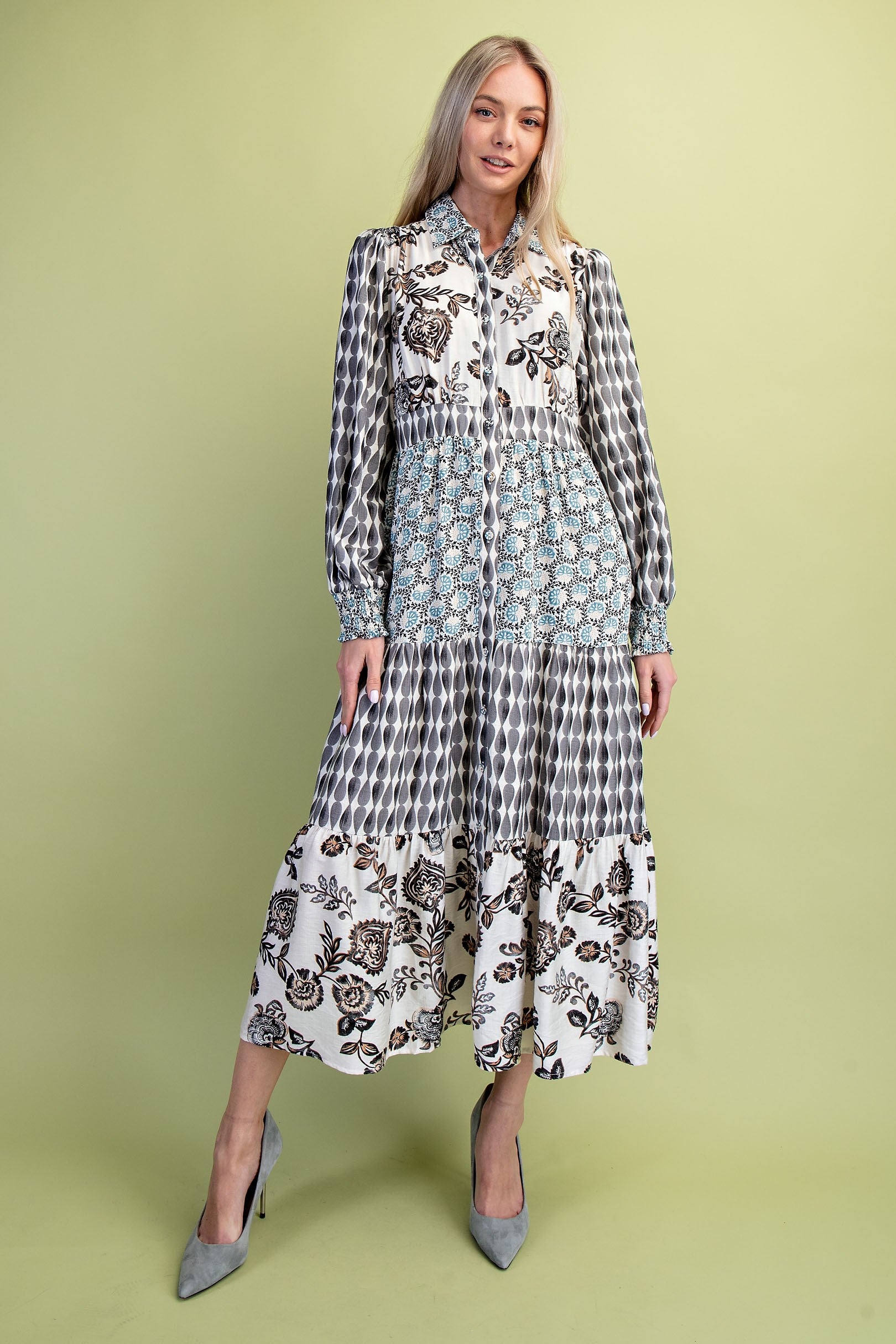 chinese dress ladies Gigio Mixed Floral Cotton Maxi Dress