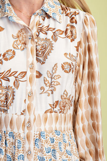 GiGio Mixed Print Maxi Dress in Mocha Mix