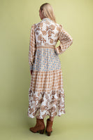 GiGio Mixed Print Maxi Dress in Mocha Mix