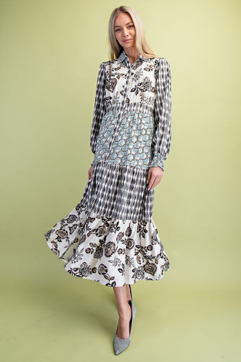 GiGio Mixed Print Maxi Dress in Black Mix