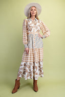 GiGio Mixed Print Maxi Dress in Mocha Mix