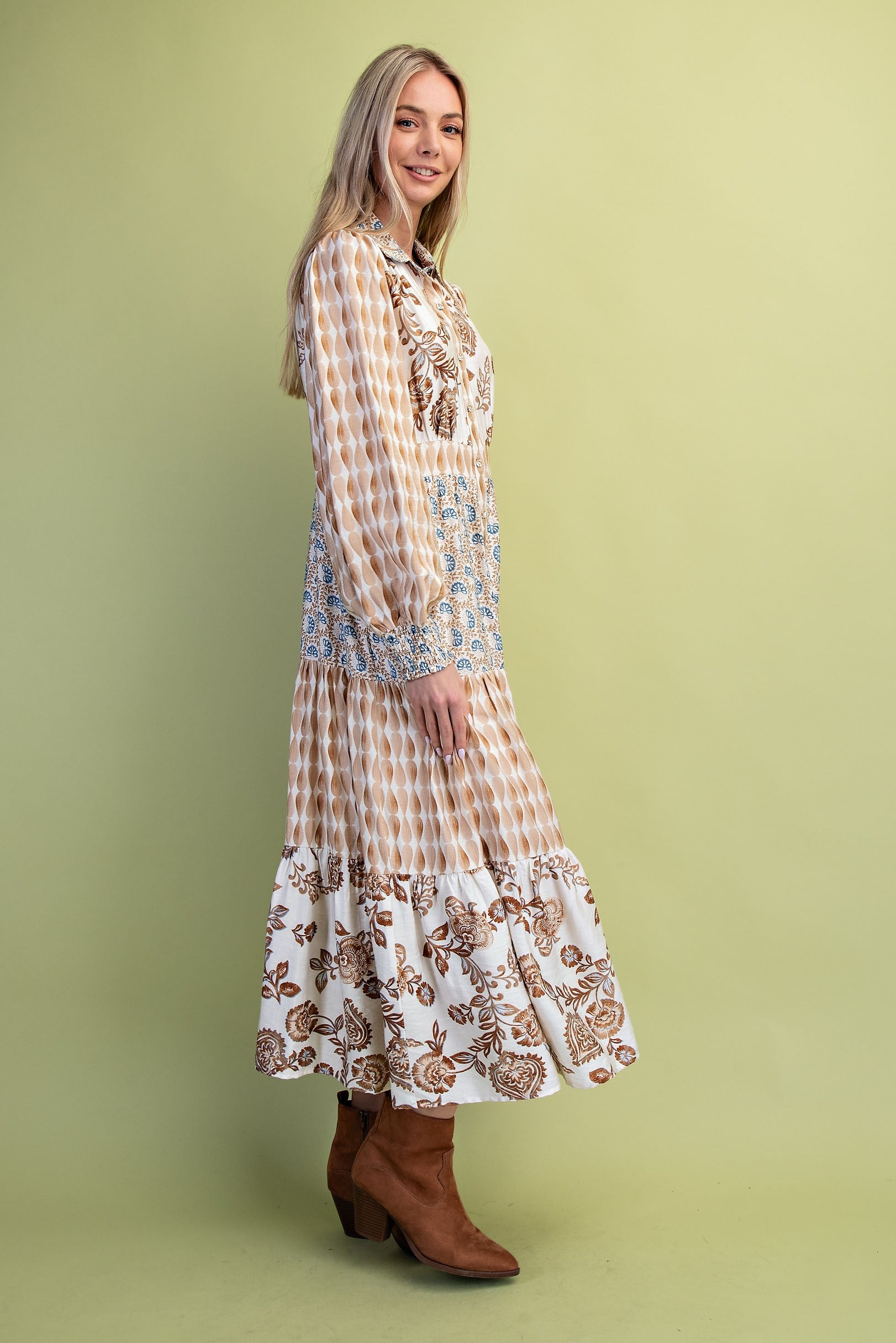 GiGio Mixed Print Maxi Dress in Mocha Mix – June Adel