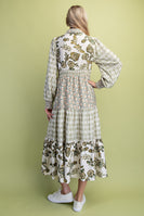 GiGio Mixed Print Maxi Dress in Olive Mix