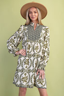 GiGio Contrasting Print Mini Dress in Olive Mix