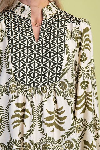 GiGio Contrasting Print Mini Dress in Olive Mix