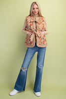GiGio Contrasting Floral Print Quilted Vest in Burnt Orange