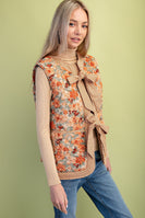 GiGio Contrasting Floral Print Quilted Vest in Burnt Orange