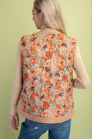 GiGio Contrasting Floral Print Quilted Vest in Burnt Orange