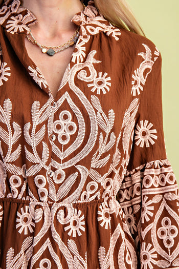 GiGio Textured Print Midi Dress in Brown