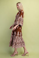 GiGio Textured Print Midi Dress in Brown