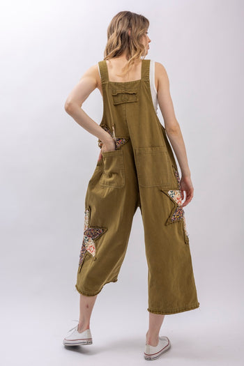 BlueVelvet Patchwork Adjustable Strap Overalls in Sage