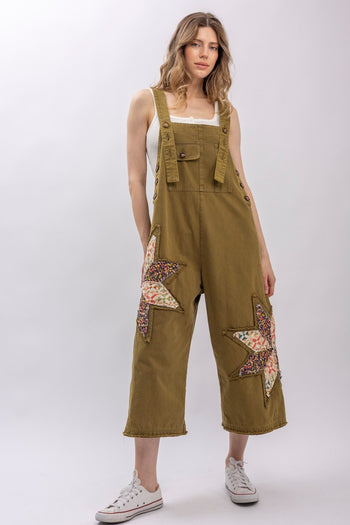 BlueVelvet Patchwork Adjustable Strap Overalls in Sage