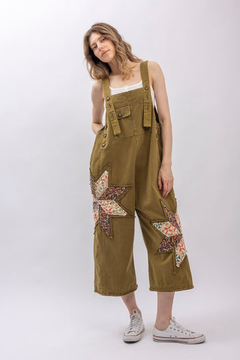 BlueVelvet Patchwork Adjustable Strap Overalls in Sage