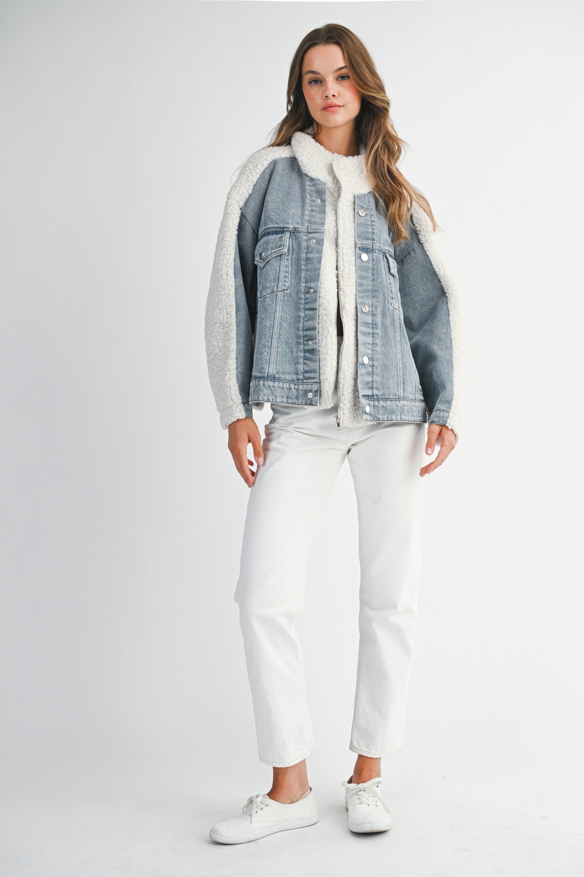 MABLE OVERSIZED Denim and Fleece Jacket in Cream – June Adel