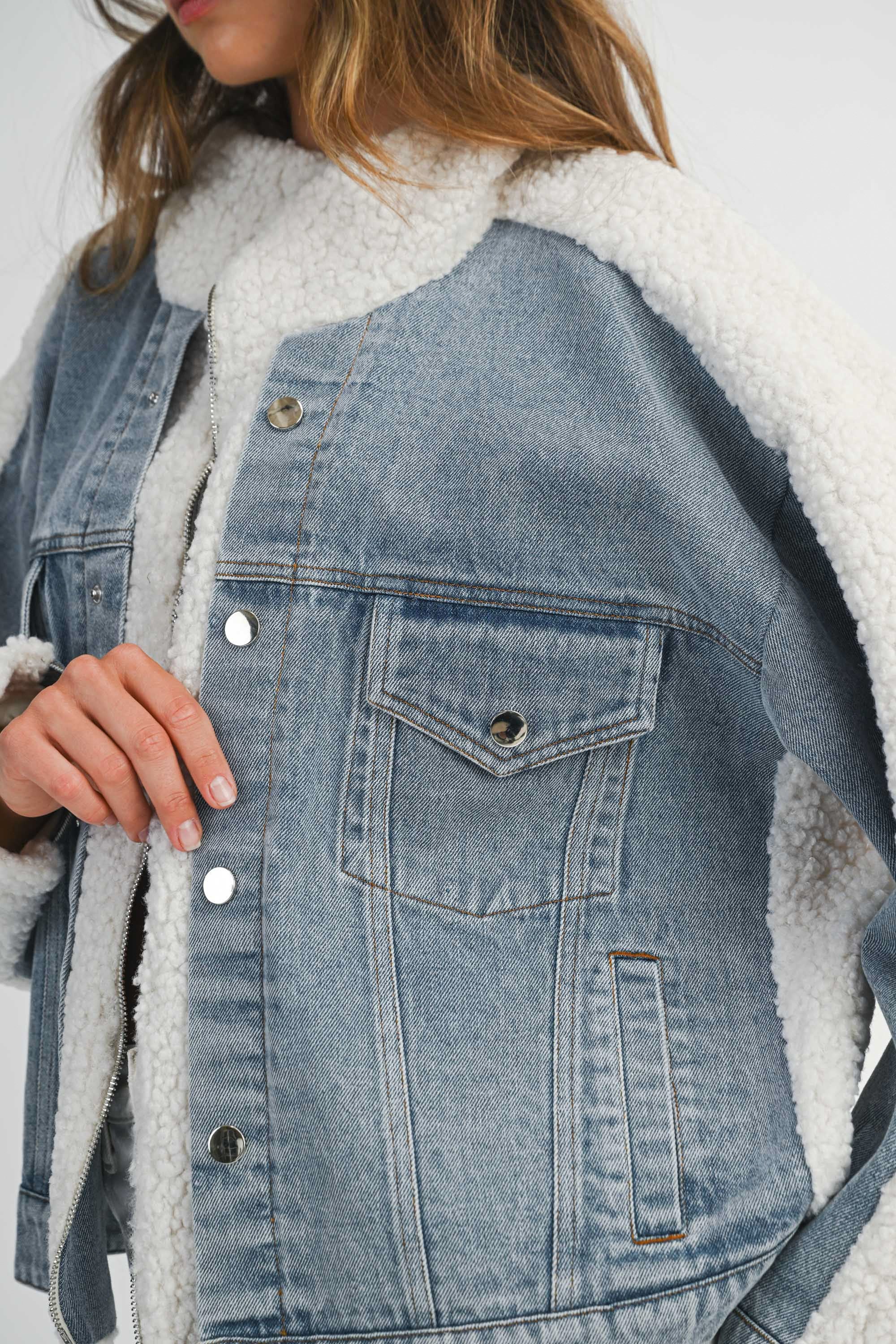 MABLE OVERSIZED Denim and Fleece Jacket in Cream – June Adel