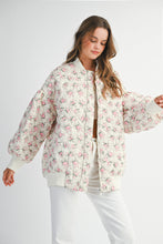 Load image into Gallery viewer, MABLE Floral Print Quilted Puffer Bomber Jacket in Off White
