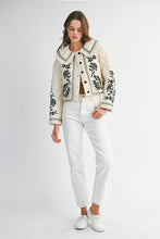 Load image into Gallery viewer, MABLE Peter Pan Collar Embroidered Quilted Jacket in Light Taupe
