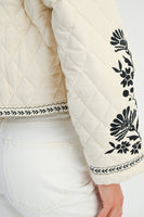 MABLE Peter Pan Collar Embroidered Quilted Jacket in Light Taupe