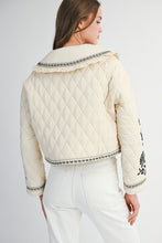 Load image into Gallery viewer, MABLE Peter Pan Collar Embroidered Quilted Jacket in Light Taupe
