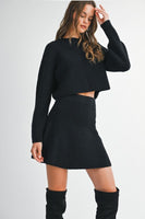 MABLE Sweater Knit Top and Mini Skirt Set in Black