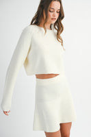 MABLE Sweater Knit Top and Mini Skirt Set in Cream