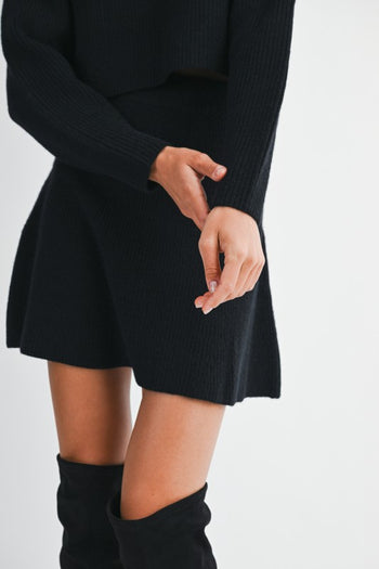MABLE Sweater Knit Top and Mini Skirt Set in Black