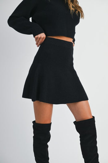 MABLE Sweater Knit Top and Mini Skirt Set in Black