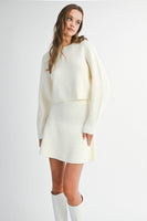 MABLE Sweater Knit Top and Mini Skirt Set in Cream