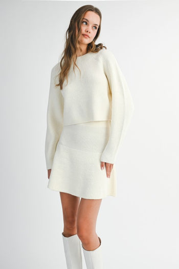 MABLE Sweater Knit Top and Mini Skirt Set in Cream