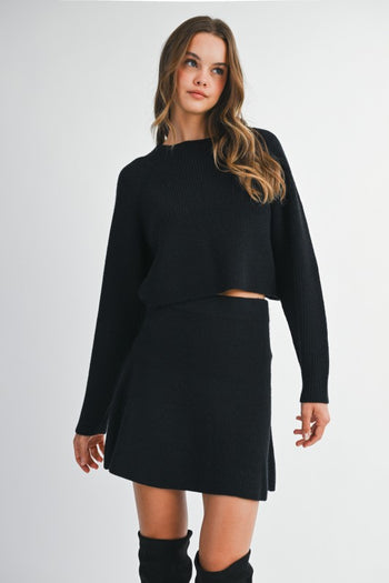 MABLE Sweater Knit Top and Mini Skirt Set in Black