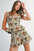 MABLE Floral Tapestry Fabric Top and Shorts Set in Taupe
