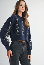 Load image into Gallery viewer, MABLE Floral Embroidery Knit Sweater in Navy
