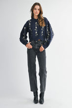 Load image into Gallery viewer, MABLE Floral Embroidery Knit Sweater in Navy

