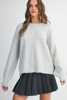 MABLE Soft Knit Open Back Sweater with Stitched Organza Bow Closure in Heather Grey