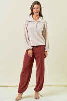 Doe & Rae Soft Fuzzy Knit Pullover Top in Champagne