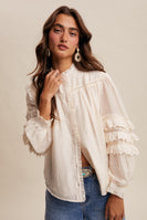 Listicle Lace Ruffle Sleeve Pintuck Blouse in Cream