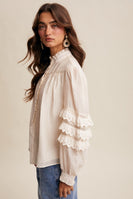 Listicle Lace Ruffle Sleeve Pintuck Blouse in Cream