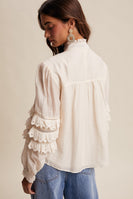 Listicle Lace Ruffle Sleeve Pintuck Blouse in Cream