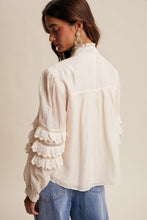 Load image into Gallery viewer, Listicle Lace Ruffle Sleeve Pintuck Blouse in Cream
