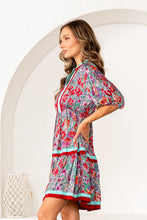 Load image into Gallery viewer, Sew in Love Floral Print Tiered Mini Dress with Contrasting Stripes in Green/Red
