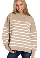 OVERSIZED Exposed Seam Striped Sweater in Ash Mocha
